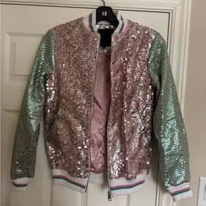 Sequin Designer Bomber Jacket in Pink and Green Unisex